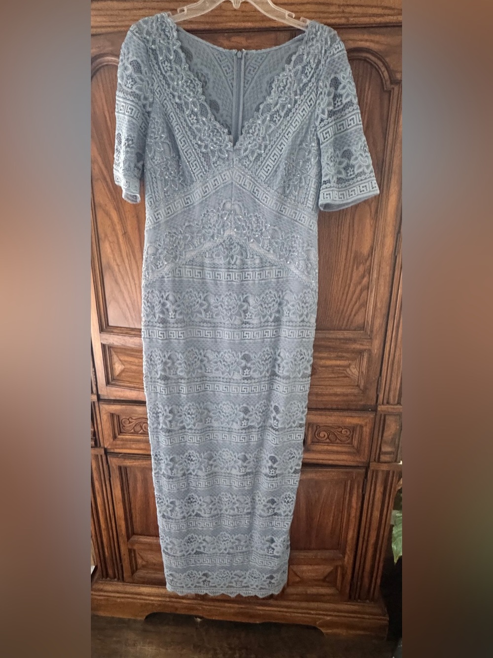 Adrianna Papell Dusty Blue Lace Midi Dress